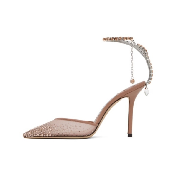 $1,495 *JIMMY CHOO* SAEDA 100 CRYSTAL EMBELLISHED HEELS Size 37 7B Ballet Pink - Picture 5 of 15